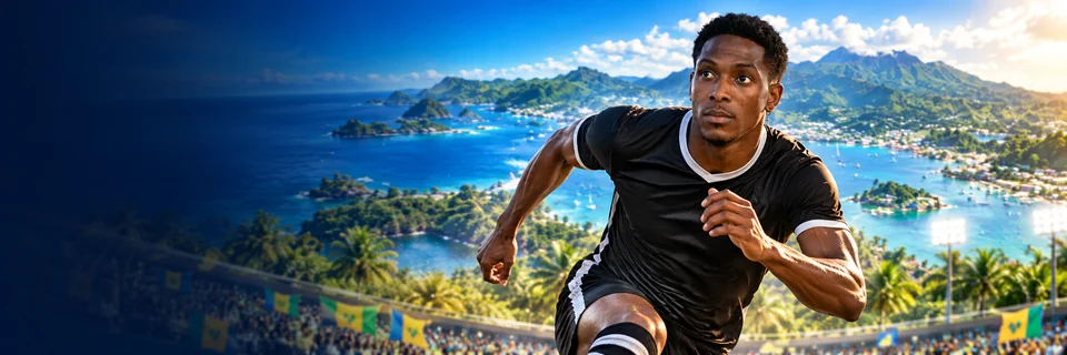 Football athlete against the Saint Vincent and the Grenadines landscape